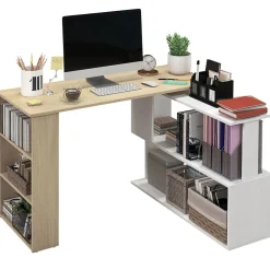 Escritorio Aventa Homcom multiposición 360º blanco/natural 74,5x120x110 cm