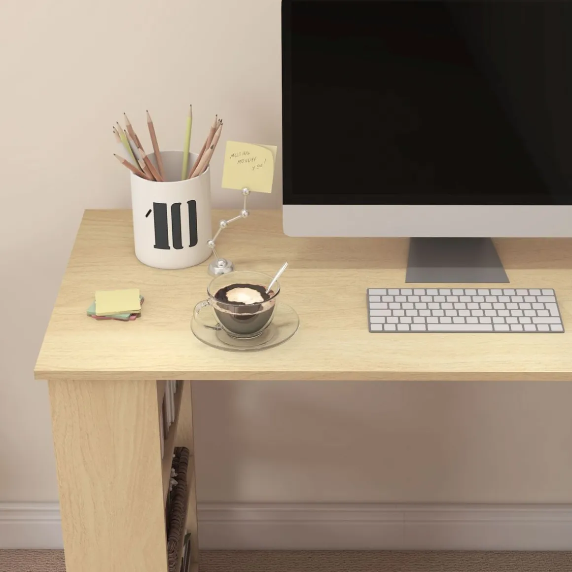 Escritorio Aventa Homcom multiposición 360º blanco/natural 74,5x120x110 cm
