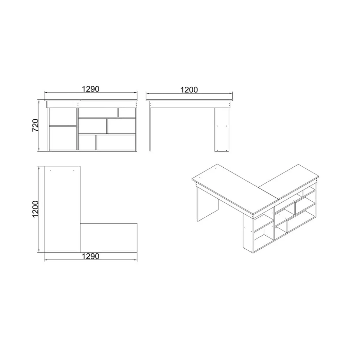 Escritorio Bihar esquinero con estantes natural/blanco 72x115x120 cm