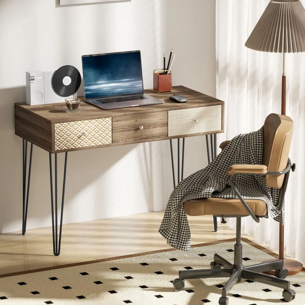 Escritorio Bohemia Homcom 3 cajones natural 75x105x50 cm