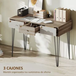 Escritorio Bohemia Homcom 3 cajones natural 75x105x50 cm