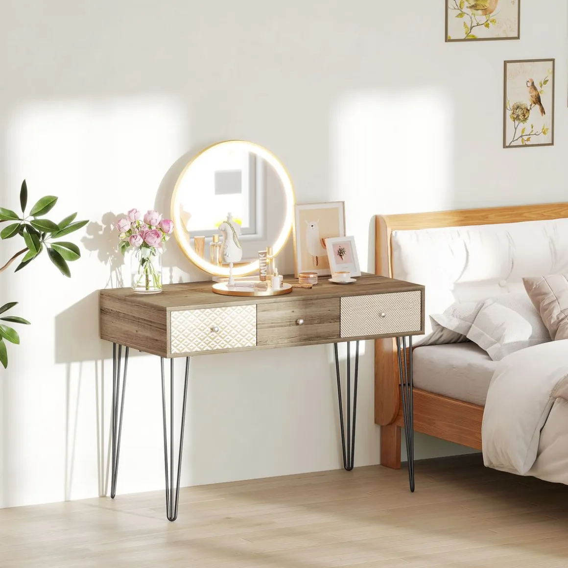 Escritorio Bohemia Homcom 3 cajones natural 75x105x50 cm