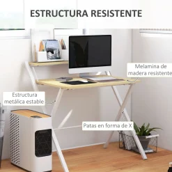 Escritorio Botel Homcom plegable con estante blanco/natural 84x81,5x70 cm