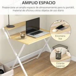 Escritorio Botel Homcom plegable con estante blanco/natural 84x81,5x70 cm