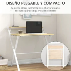 Escritorio Botel Homcom plegable con estante blanco/natural 84x81,5x70 cm