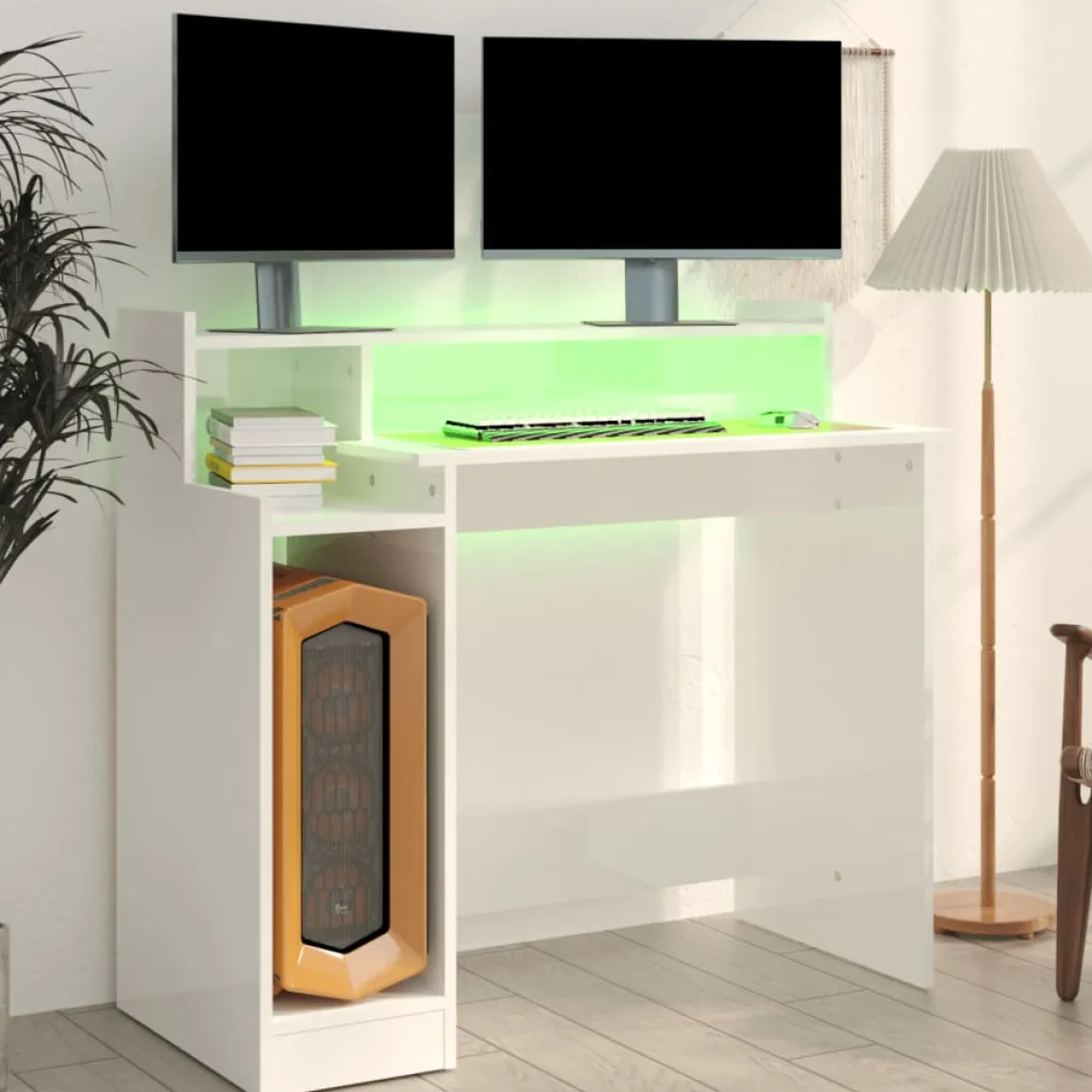 Escritorio Campoamor luz LED con estantes 90x97x45 cm