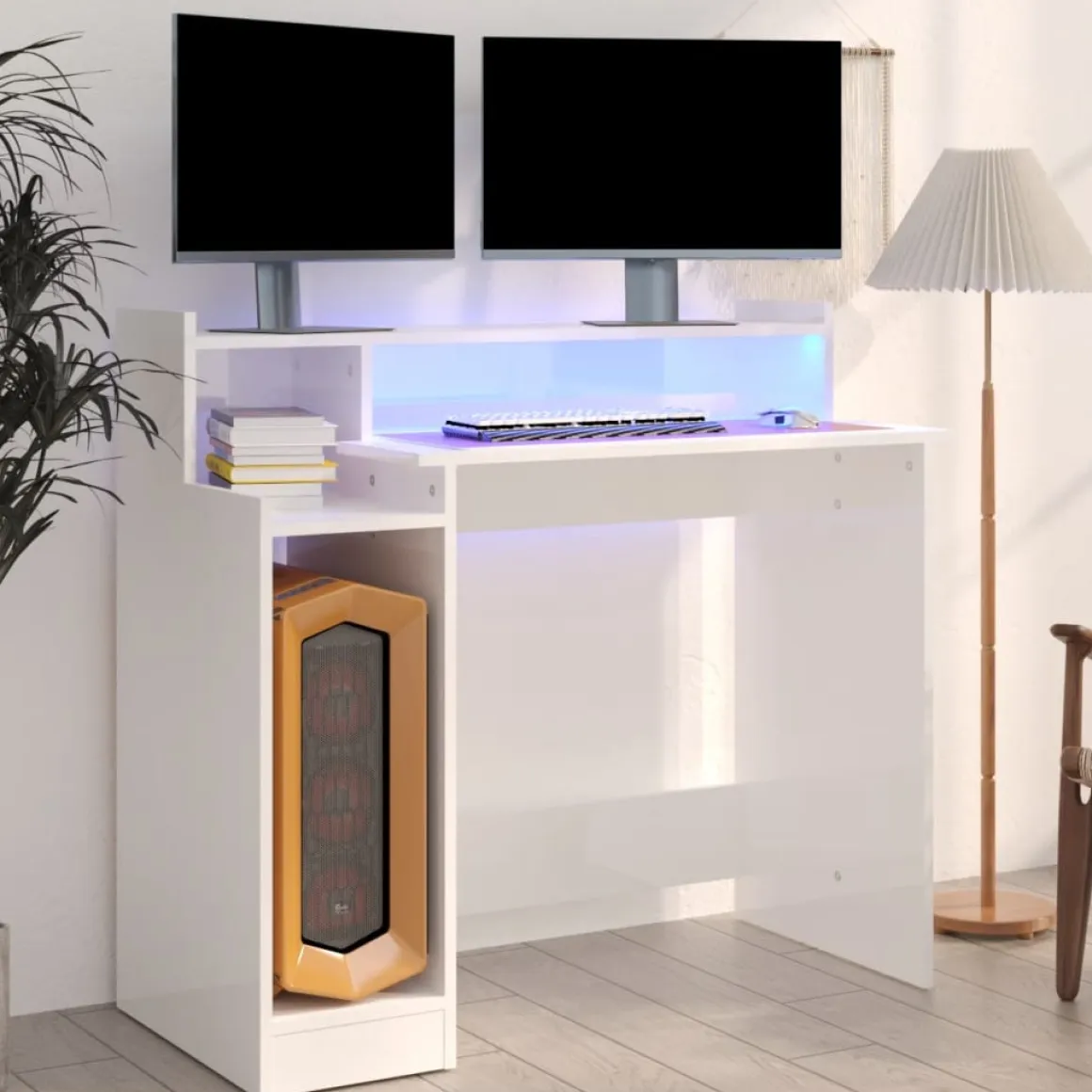 Escritorio Campoamor luz LED con estantes 90x97x45 cm