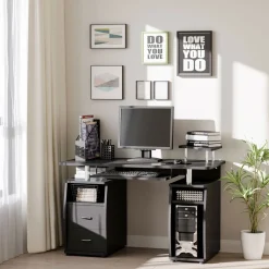 Escritorio Capricornio Homcom 2 cajones + bandeja + soportes 85x120x55 cm