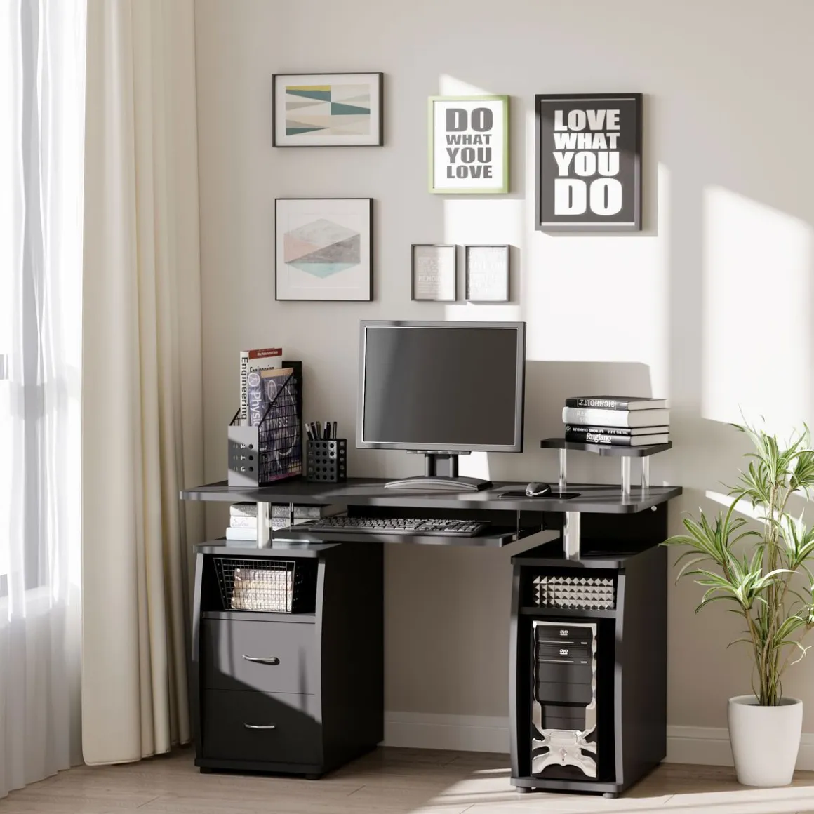 Escritorio Capricornio Homcom 2 cajones + bandeja + soportes 85x120x55 cm