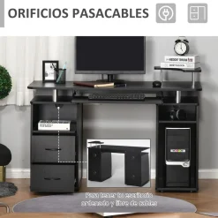 Escritorio Capricornio Homcom 2 cajones + bandeja + soportes 85x120x55 cm
