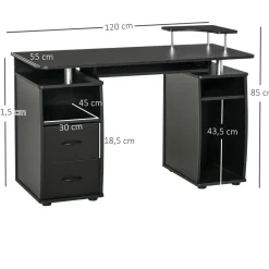 Escritorio Capricornio Homcom 2 cajones + bandeja + soportes 85x120x55 cm