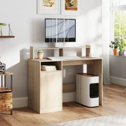 Escritorio Celeste Homcom soporte para monitor + armario 94x108x50 cm
