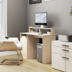 Escritorio Celeste Homcom soporte para monitor + armario 94x108x50 cm