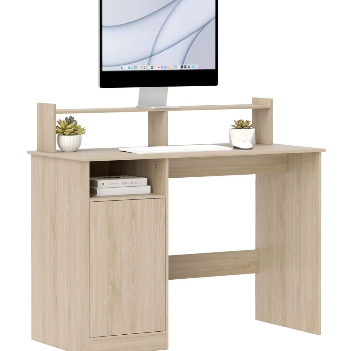 Escritorio Celeste Homcom soporte para monitor + armario 94x108x50 cm