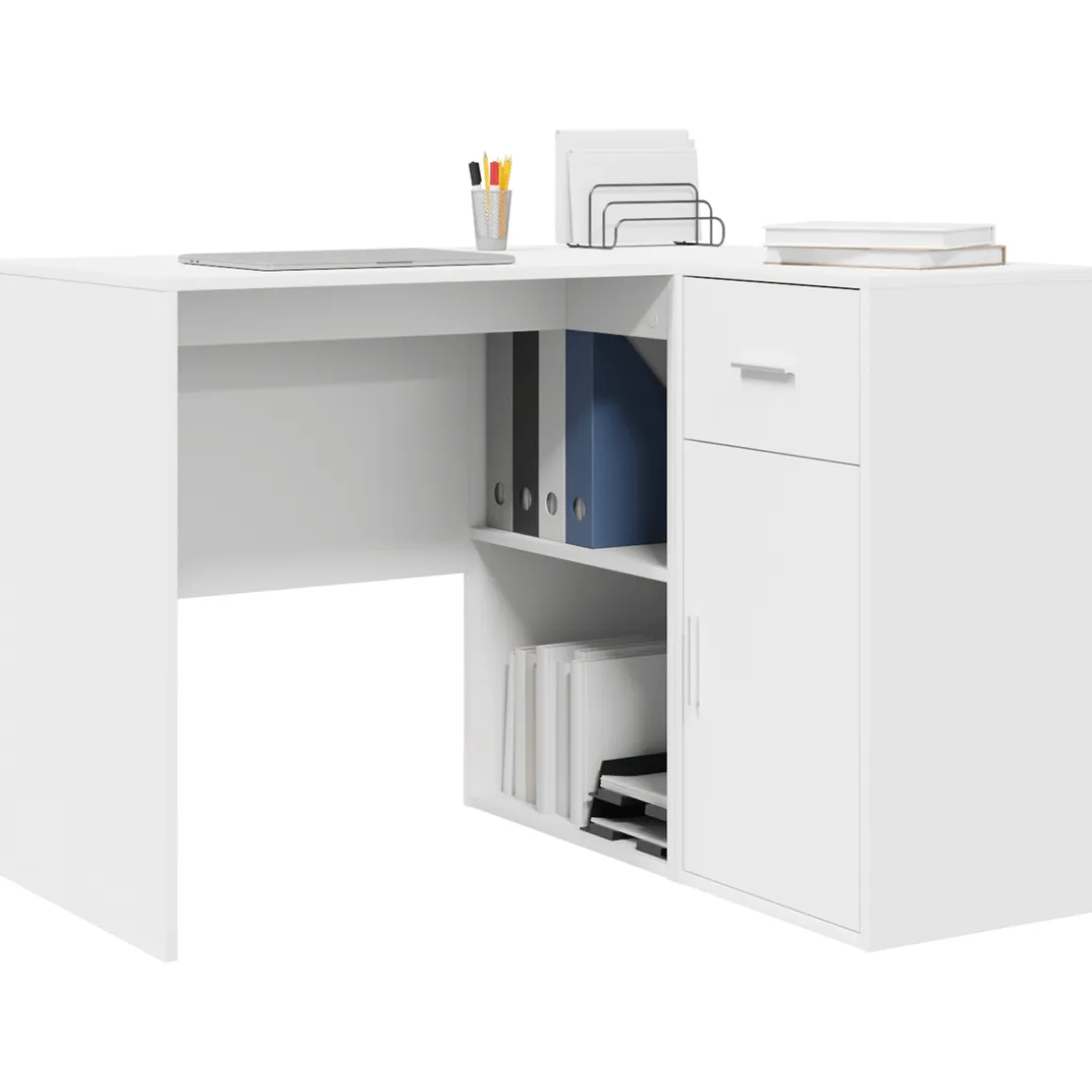 Escritorio Dijon esquinero 1 armario + 1 cajón + 2 compartimentos blanco 75x102x50 cm