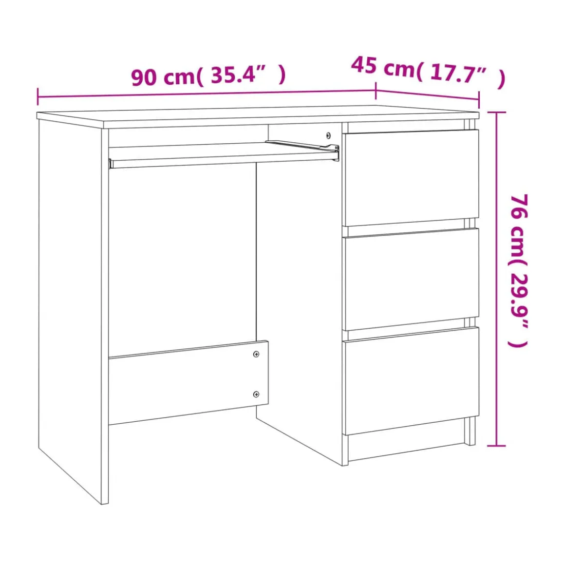 Escritorio Dimas rectangular 3 cajones blanco 76x90x45 cm