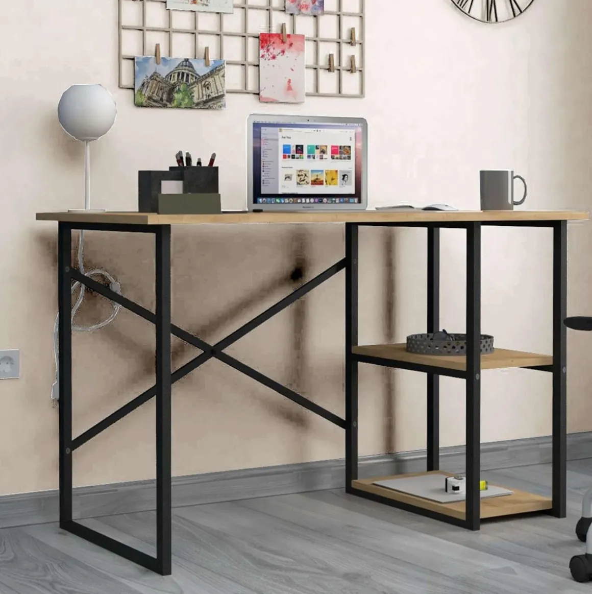 Escritorio Dolce 2 estantes natural/negro 75x120x60 cm