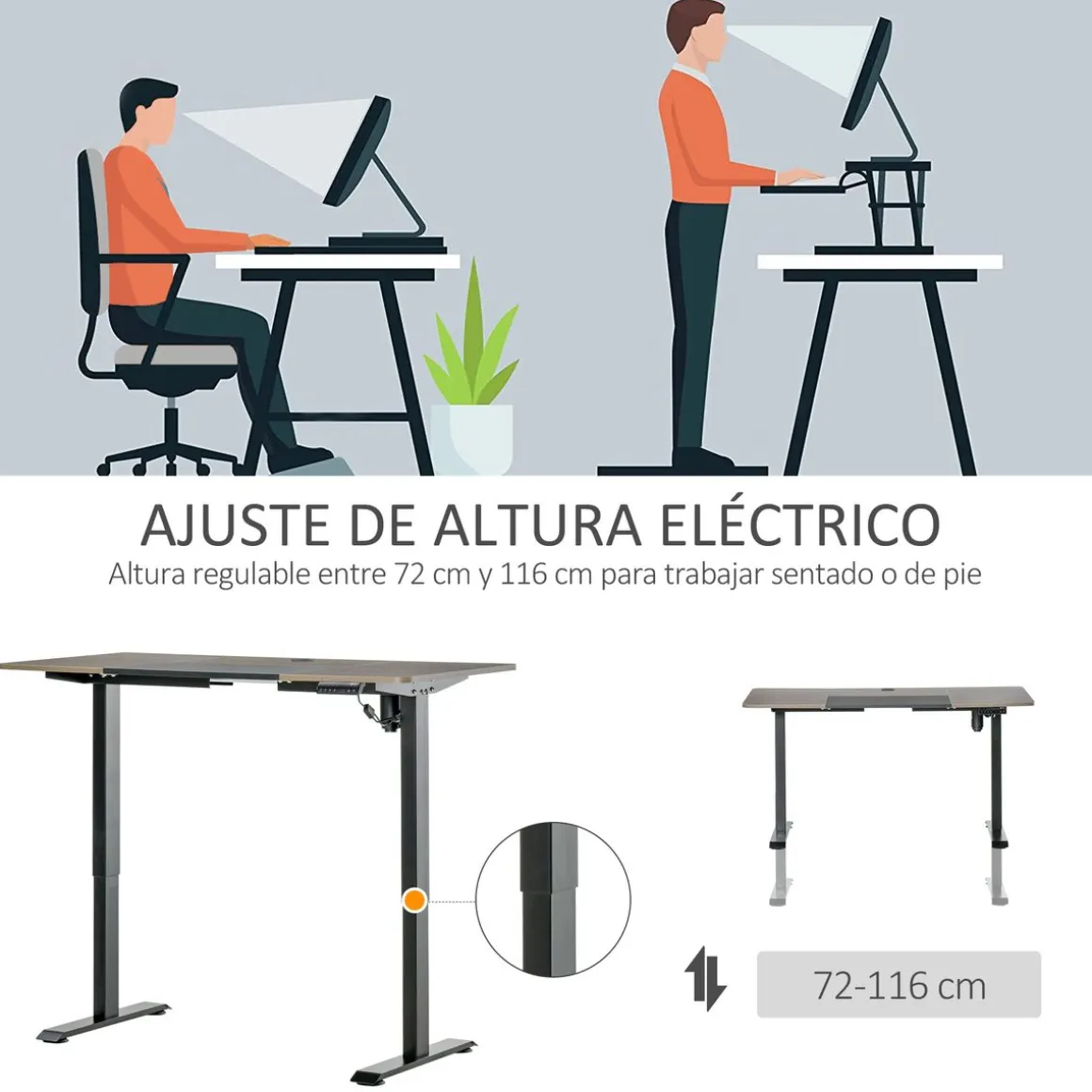 Escritorio eléctrico Khit Vinsetto altura regulable 72-116x140x70 cm
