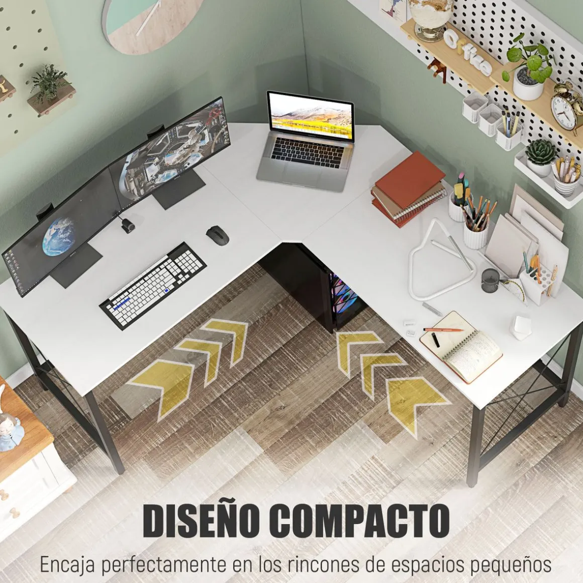 Escritorio Frambuesa Homcom diseño esquinero blanco 76x150x150 cm