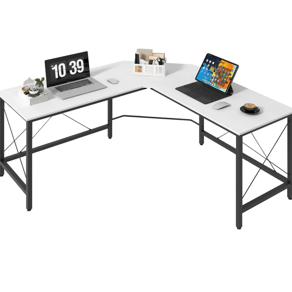 Escritorio Frambuesa Homcom diseño esquinero blanco 76x150x150 cm