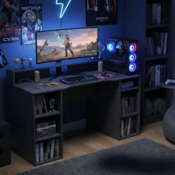 Escritorio Gamer gris antracita 88x136x67 cm