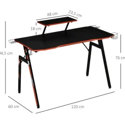 Escritorio gaming Homcom con soporte + gancho + portavasos negro 94,5x120x60 cm