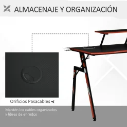 Escritorio gaming Homcom con soporte + gancho + portavasos negro 94,5x120x60 cm