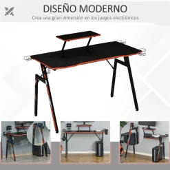 Escritorio gaming Homcom con soporte + gancho + portavasos negro 94,5x120x60 cm