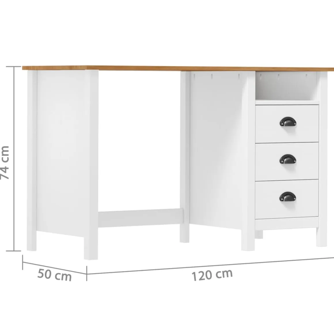 Escritorio Hill 3 cajones + compartimento madera de pino 74x120x50 cm