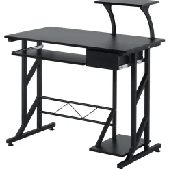 Escritorio Hof Homcom bandeja de teclado + cajón negro 95x90x50 cm