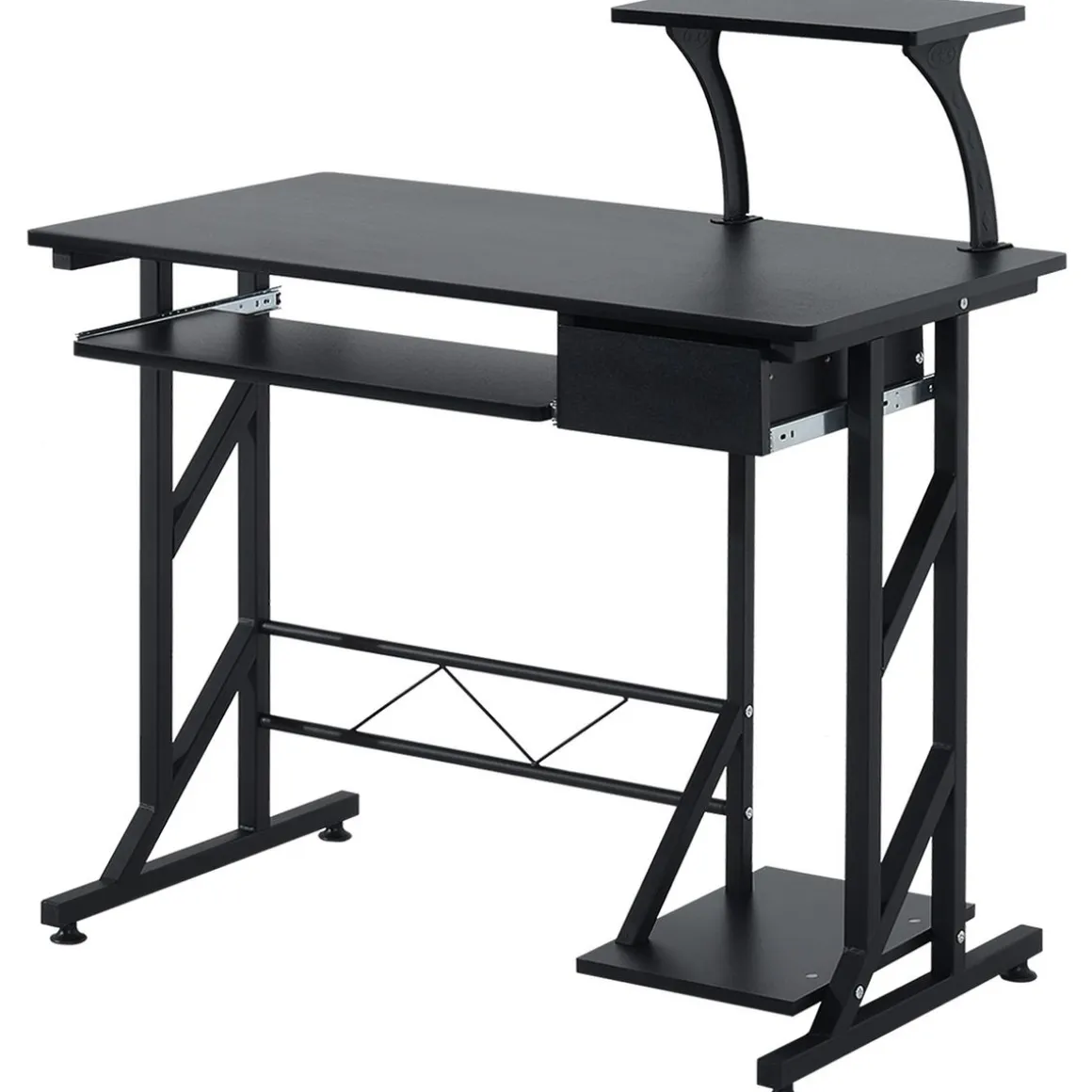 Escritorio Hof Homcom bandeja de teclado + cajón negro 95x90x50 cm