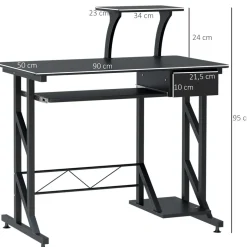 Escritorio Hof Homcom bandeja de teclado + cajón negro 95x90x50 cm