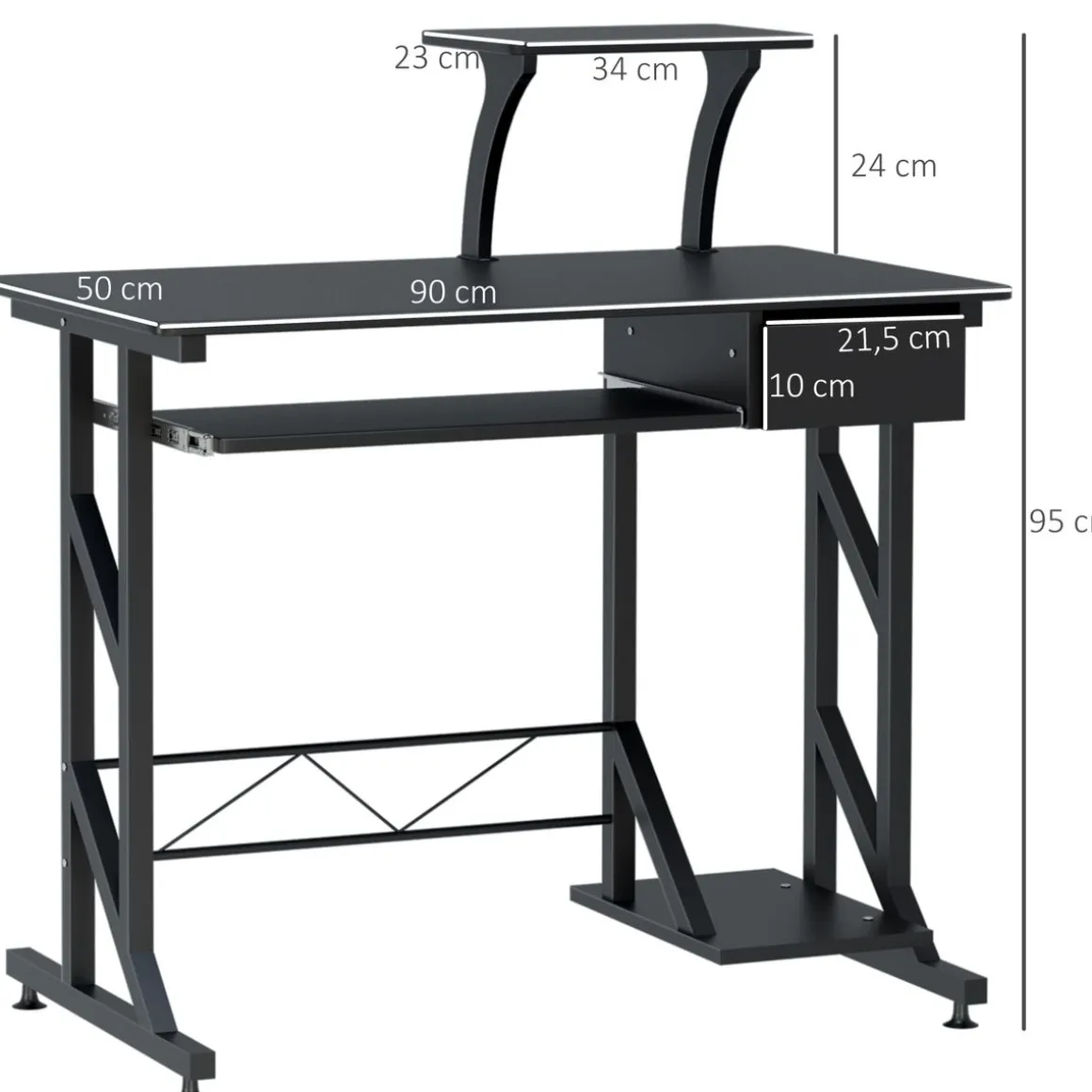 Escritorio Hof Homcom bandeja de teclado + cajón negro 95x90x50 cm