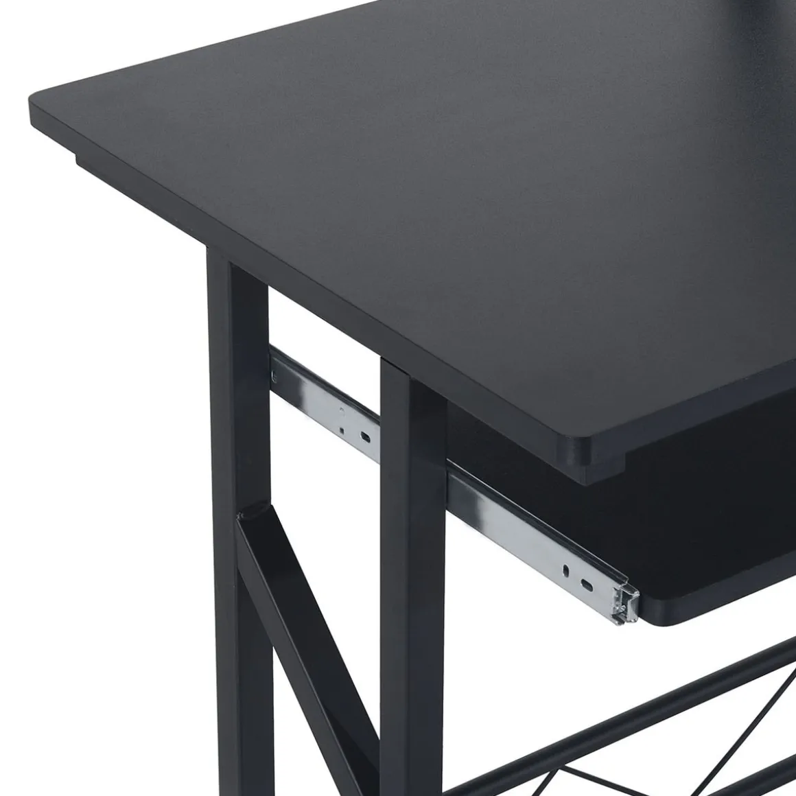 Escritorio Hof Homcom bandeja de teclado + cajón negro 95x90x50 cm