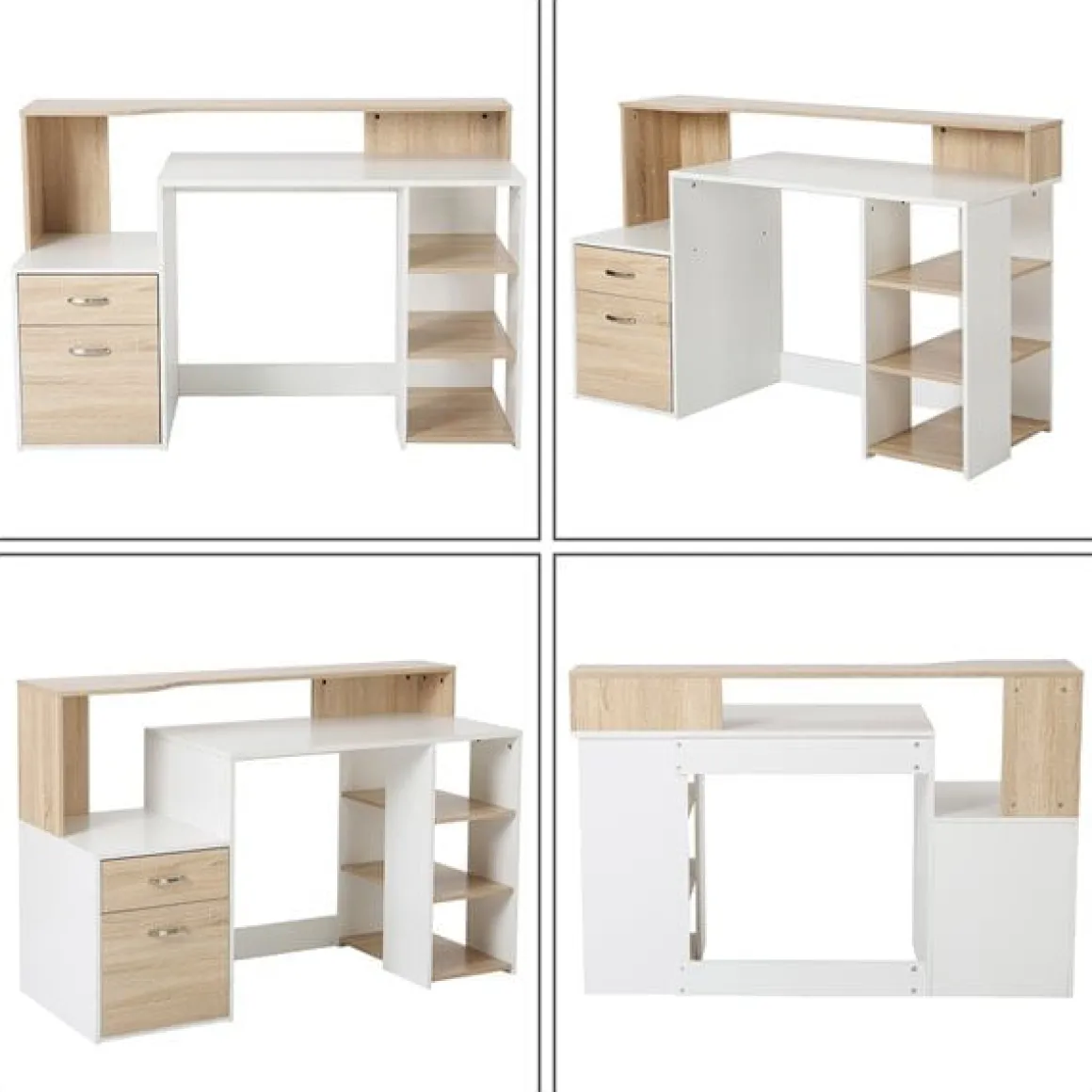 Escritorio Homcom cajones+estantes roble/blanco 92x137x55 cm