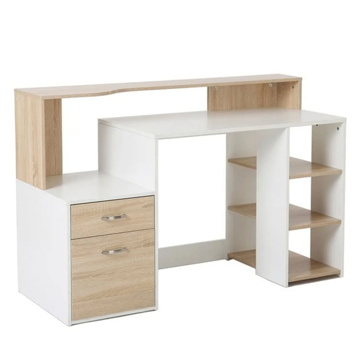 Escritorio Homcom cajones+estantes roble/blanco 92x137x55 cm