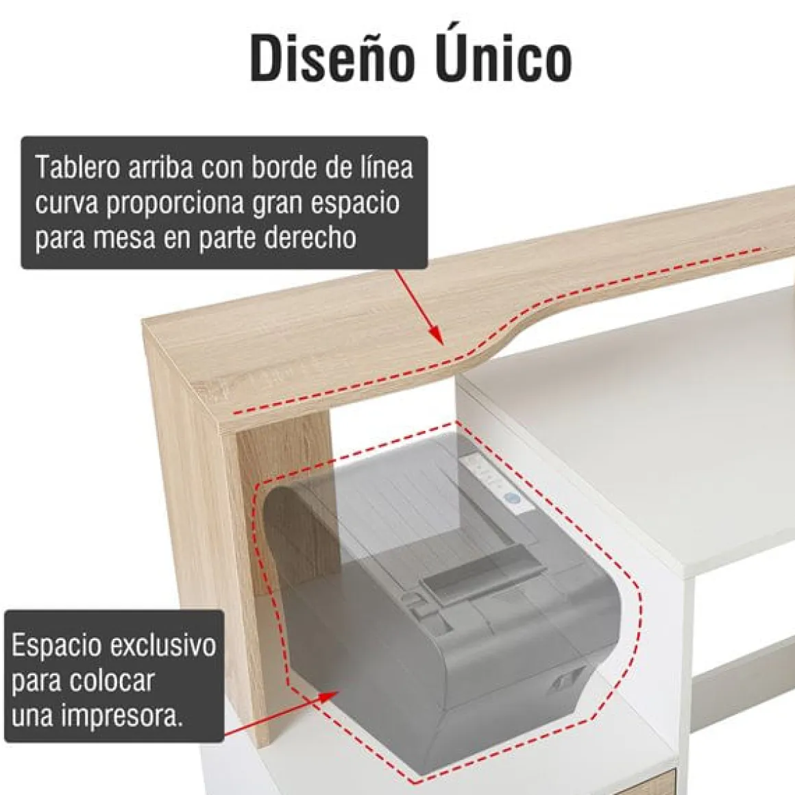 Escritorio Homcom cajones+estantes roble/blanco 92x137x55 cm