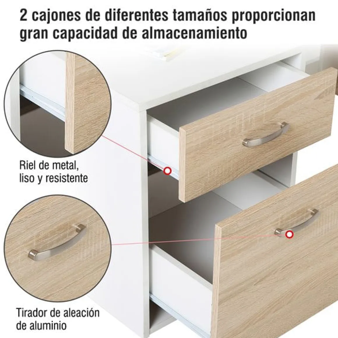 Escritorio Homcom cajones+estantes roble/blanco 92x137x55 cm