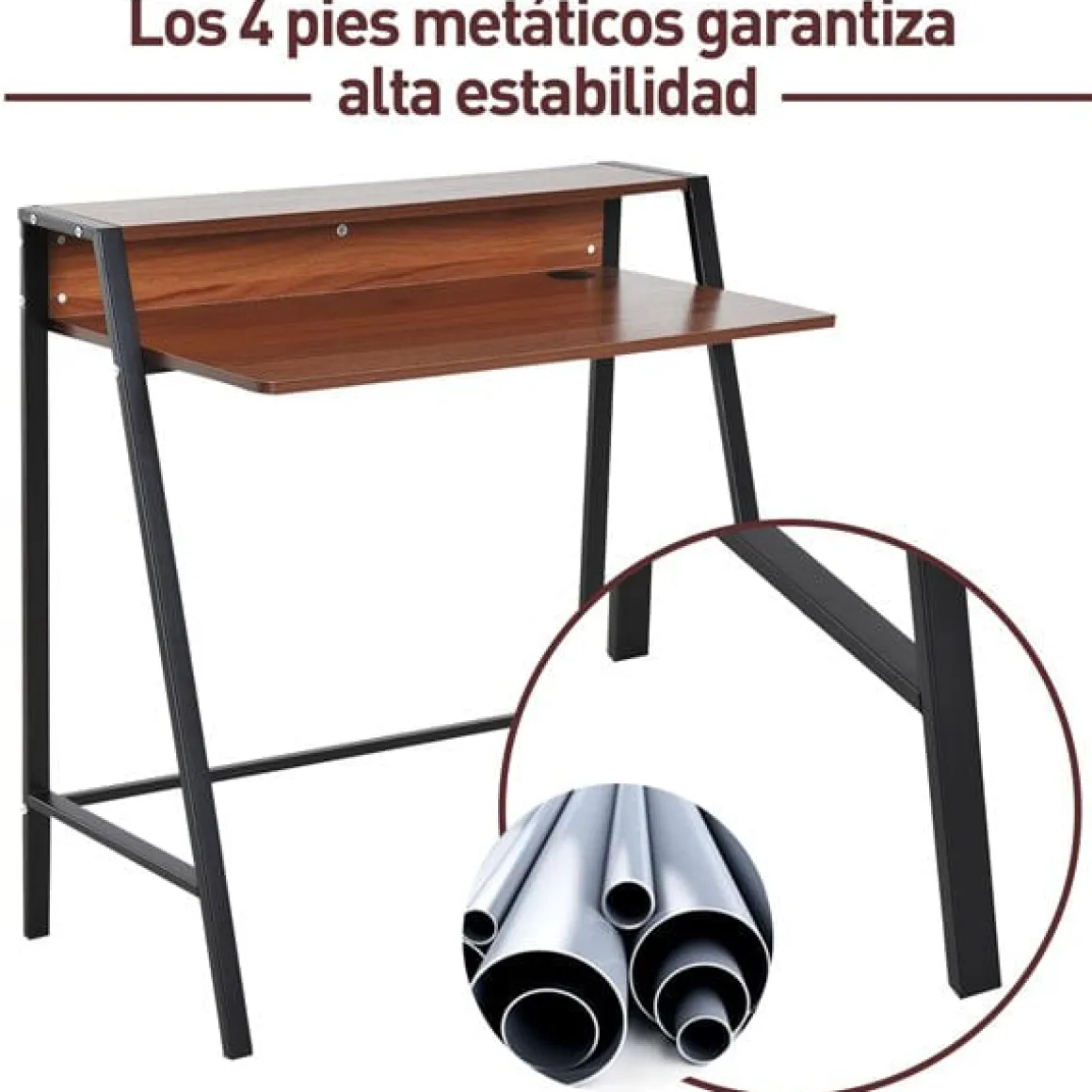 Escritorio Homcom con estante superior nogal 85x84x45 cm
