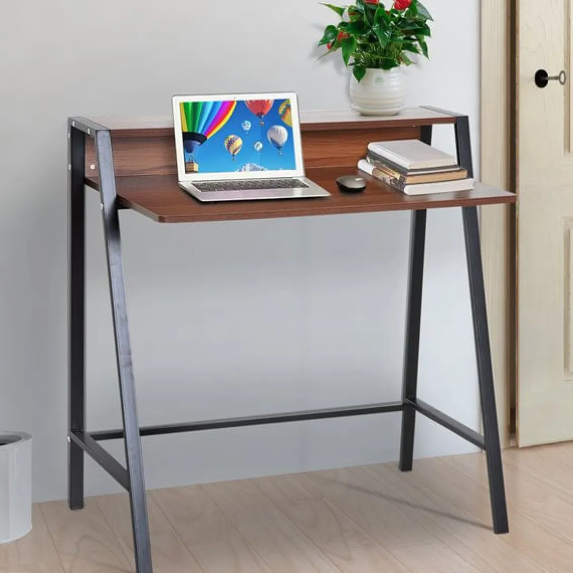 Escritorio Homcom con estante superior nogal 85x84x45 cm