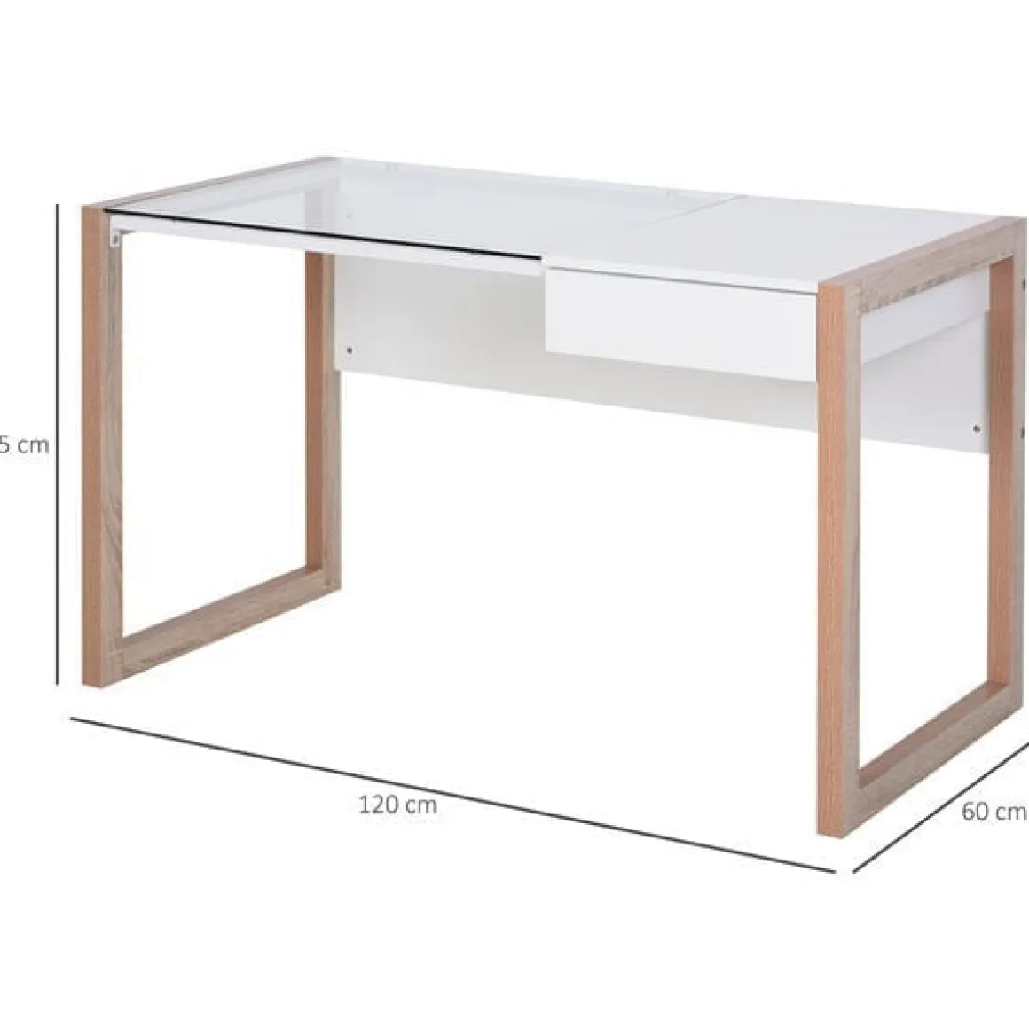 Escritorio Homcom con tablero de vidrio templado blanco/natural 75x120x60 cm