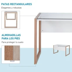 Escritorio Homcom con tablero de vidrio templado blanco/natural 75x120x60 cm