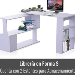 Escritorio Homcom giratorio 360º con estantes blanco