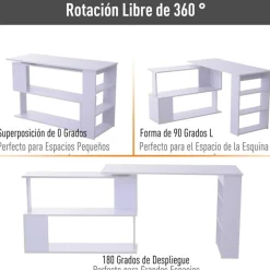 Escritorio Homcom giratorio 360º con estantes blanco