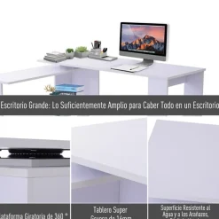 Escritorio Homcom giratorio 360º con estantes blanco
