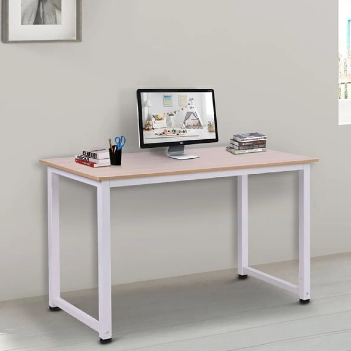 Escritorio Homcom pies ajustable roble/blanco 76x120x60 cm