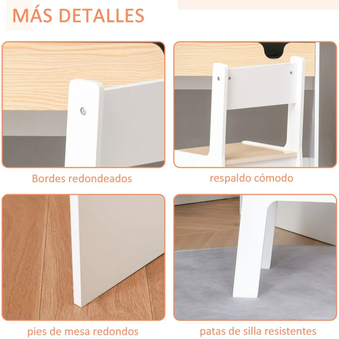 Escritorio infantil Niebla Homcom con silla + cajón + estante +3 a 6 años blanco/natural 75x70x50 cm