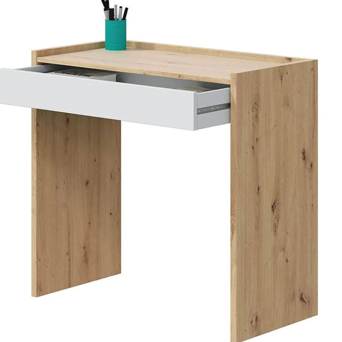 Escritorio juvenil Junior con cajón roble nodi/blanco artik 77x81,5x40 cm