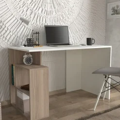 Escritorio Labran con estantería lateral blanco/natural 73x120x60 cm