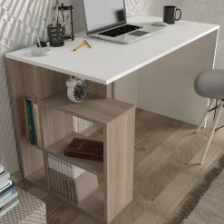 Escritorio Labran con estantería lateral blanco/natural 73x120x60 cm